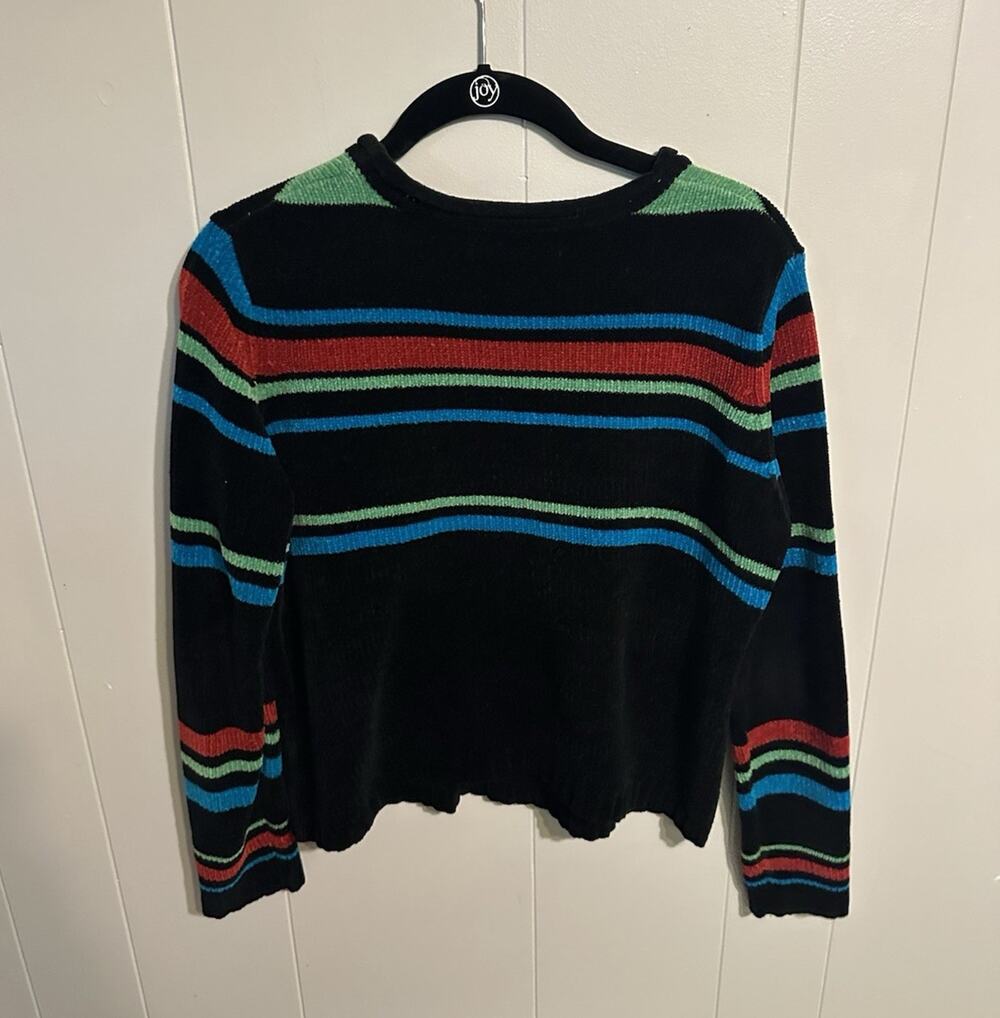 Designers Originals Studio Women’s Petite PM Black Striped Knit Crew Pullover